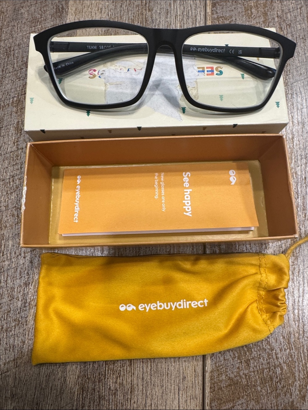 EYEBUYDIRECT BLACK EYEGLASS FRAMES MODEL TEAM 58-16-145 C3 FRAMES ONLY